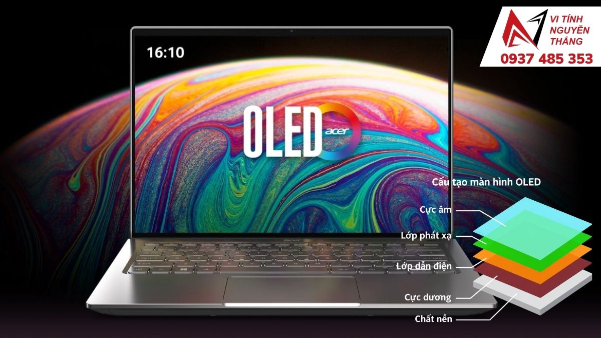 Màn hình laptop OLED với điểm ảnh tự phát sáng cho màu đen sâu