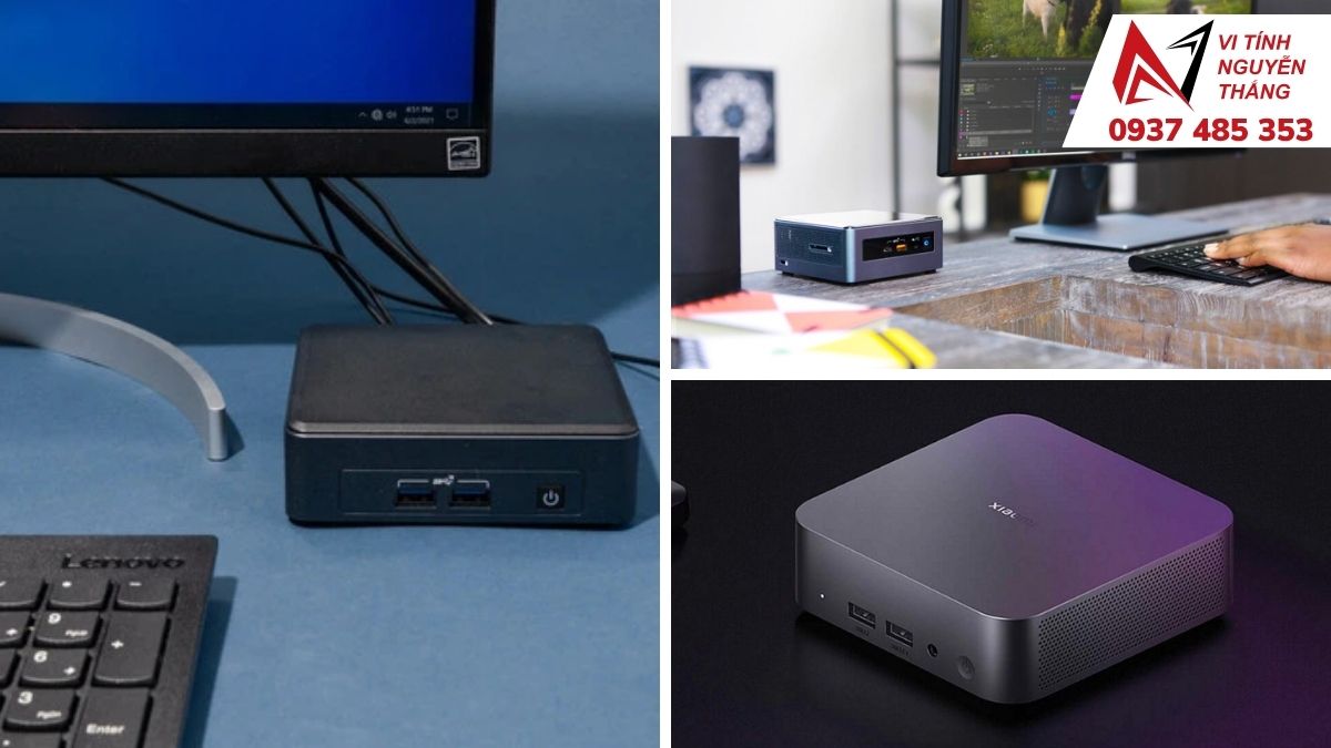 So sánh kích thước mini PC và PC để bàn trên cùng một bàn làm việc