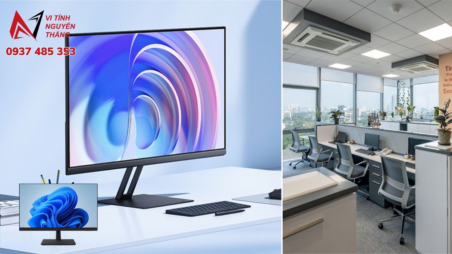 Hai màn hình 24 inch IPS dùng cho máy tính văn phòng