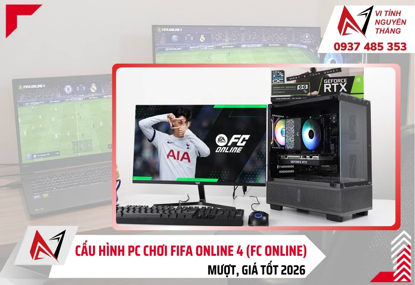 PC gaming đang chạy FC Online tại cửa hàng Vi Tính Nguyễn Thắng