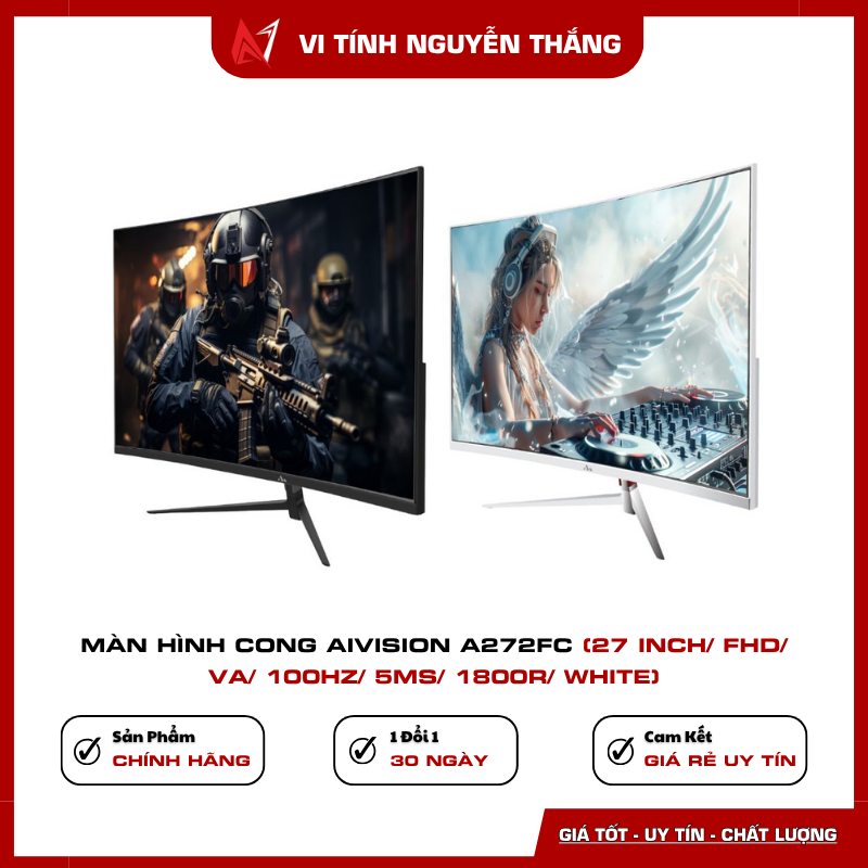 Màn hình cong Aivision A272FC White có cổng HDMI và VGA