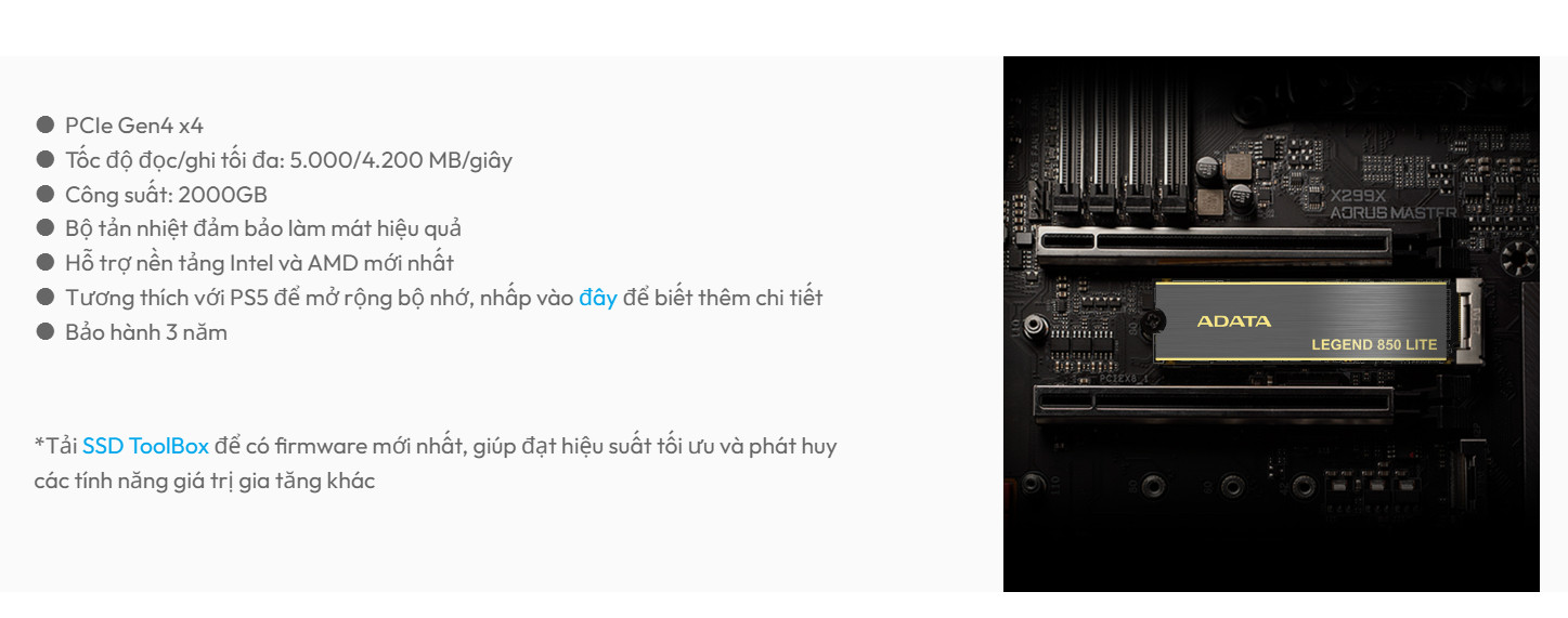 Ổ CỨNG SSD ADATA LEGEND 850 LITE 1TB PCIE GEN4 X4 - VI TÍNH NGUYỄN THẮNG